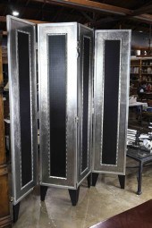 A MODERN SILVERED AND EBONIZED