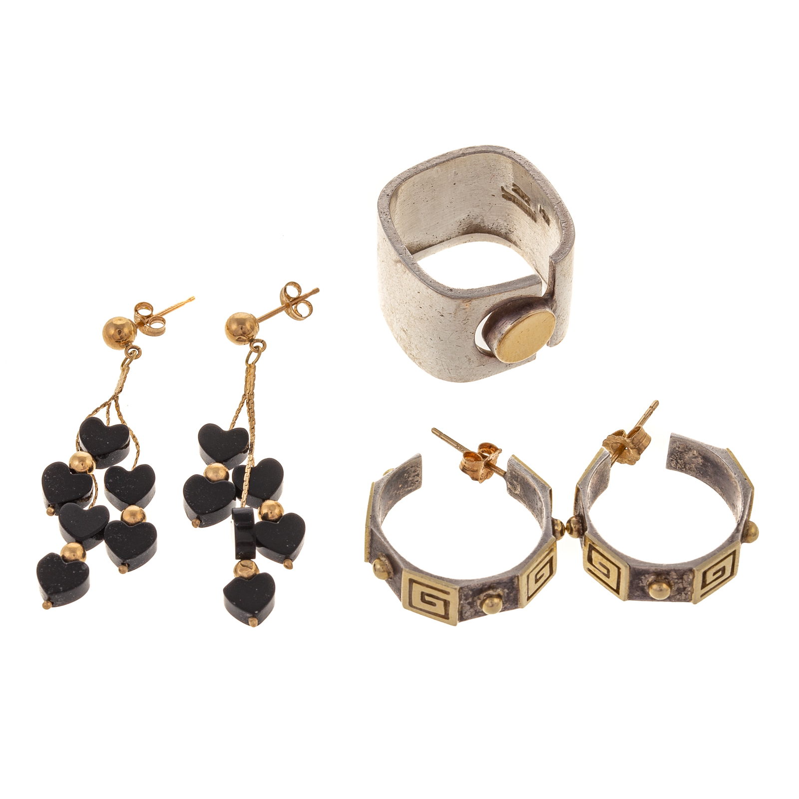 A MODERNIST 14K & STERLING RING &