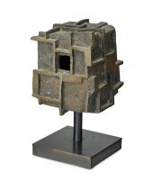 A MODERNIST BRONZE CUBE SCULPT