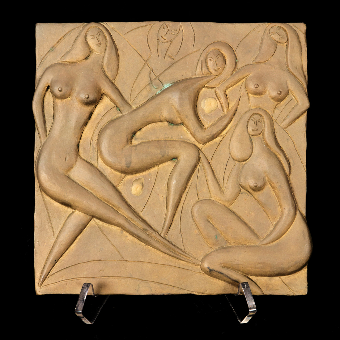 A MODERNIST BRONZE PLAQUE DEPICTING
