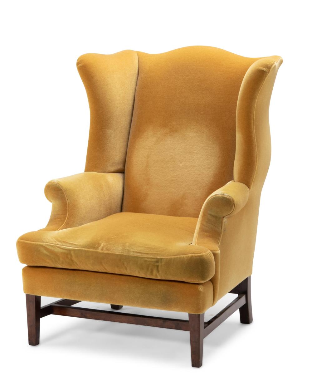 A MOHAIR WINGBACK ARMCHAIRA