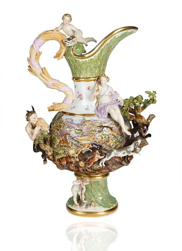 A MONUMENTAL MEISSEN PORCELAIN EWER