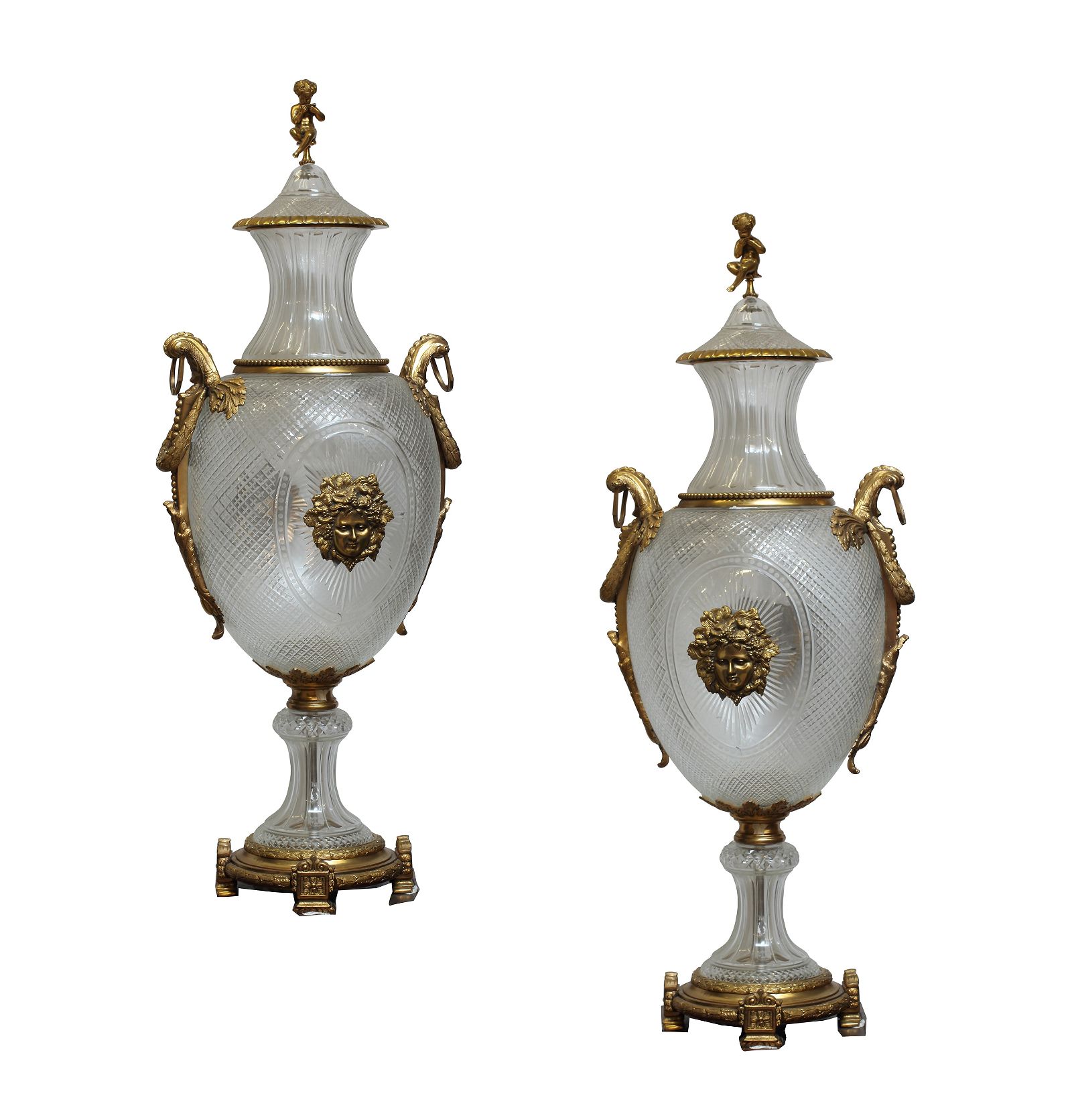 A MONUMENTAL PAIR OF CUT GLASS