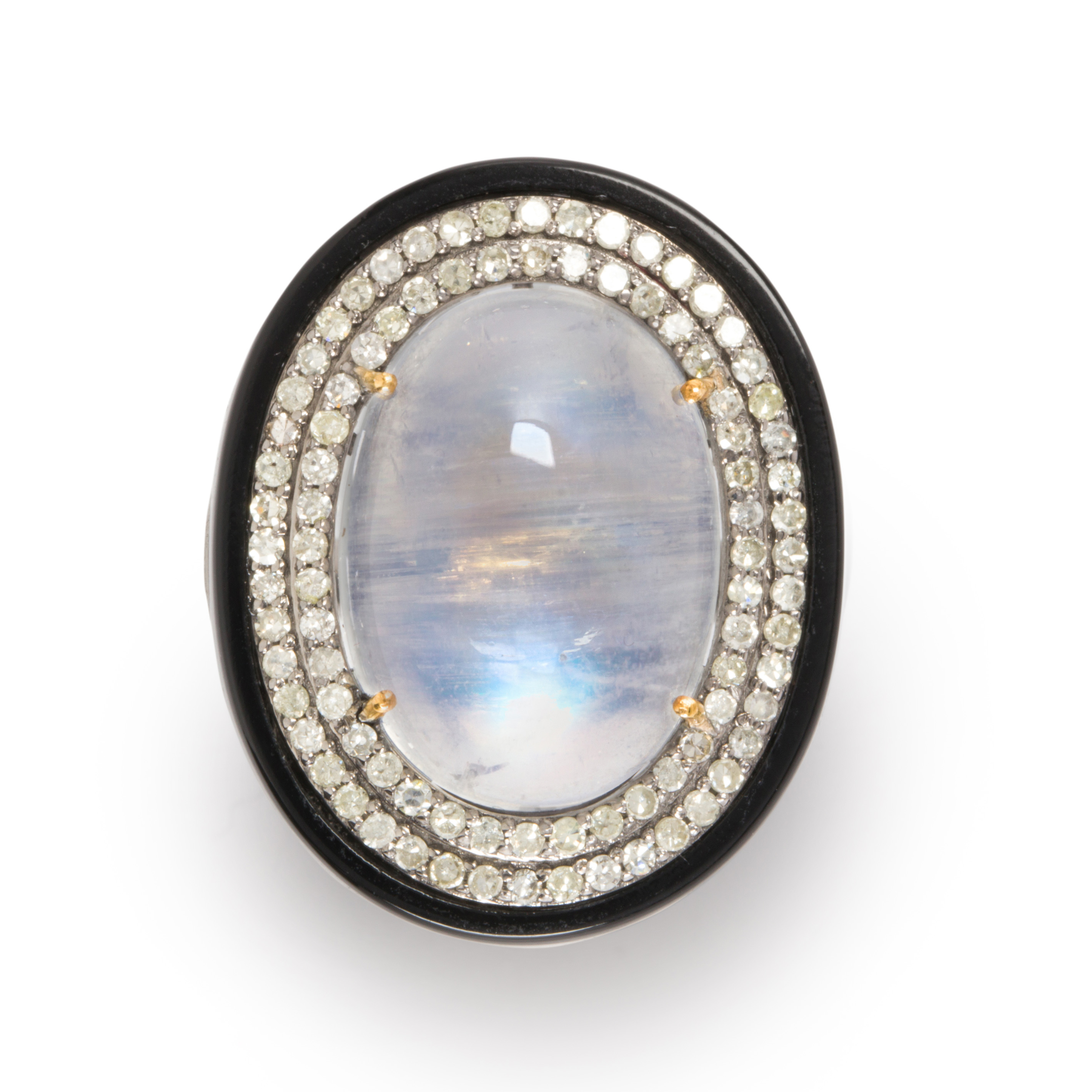A MOONSTONE, CHALCEDONY AND DIAMOND