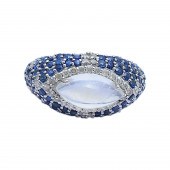 A MOONSTONE, DIAMOND AND SAPPH