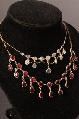 A moonstone fringe necklace, (two