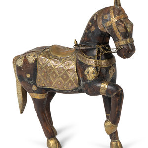 A Moroccan Carved Wood and Brass
