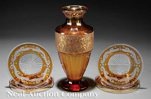 A Moser Enameled and Etched Amber
