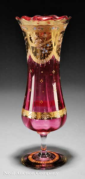 A Moser Gilt and Enameled Cranberry