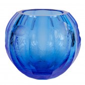 A MOSER INTAGLIO CUT BLUE GLAS