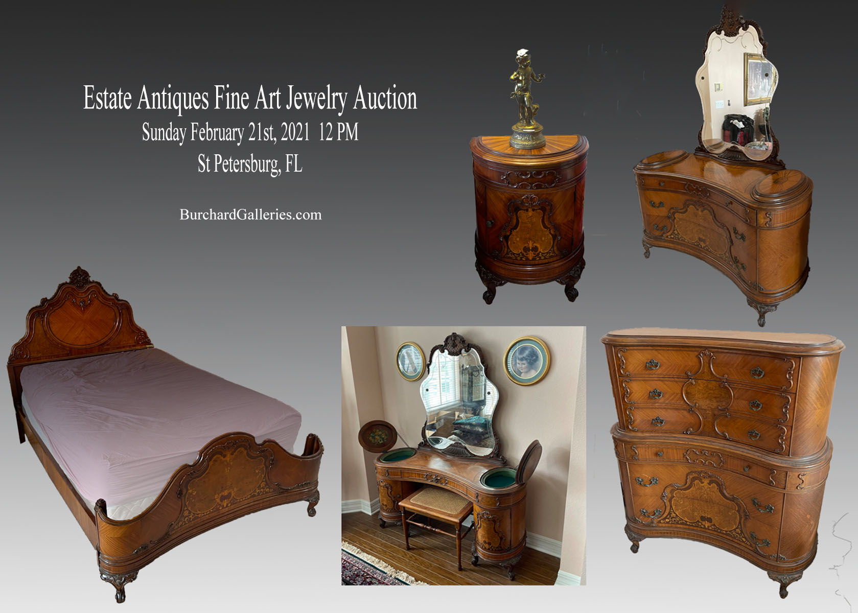 A MOST ELEGANT 6 PC FRENCH MAHOGANY