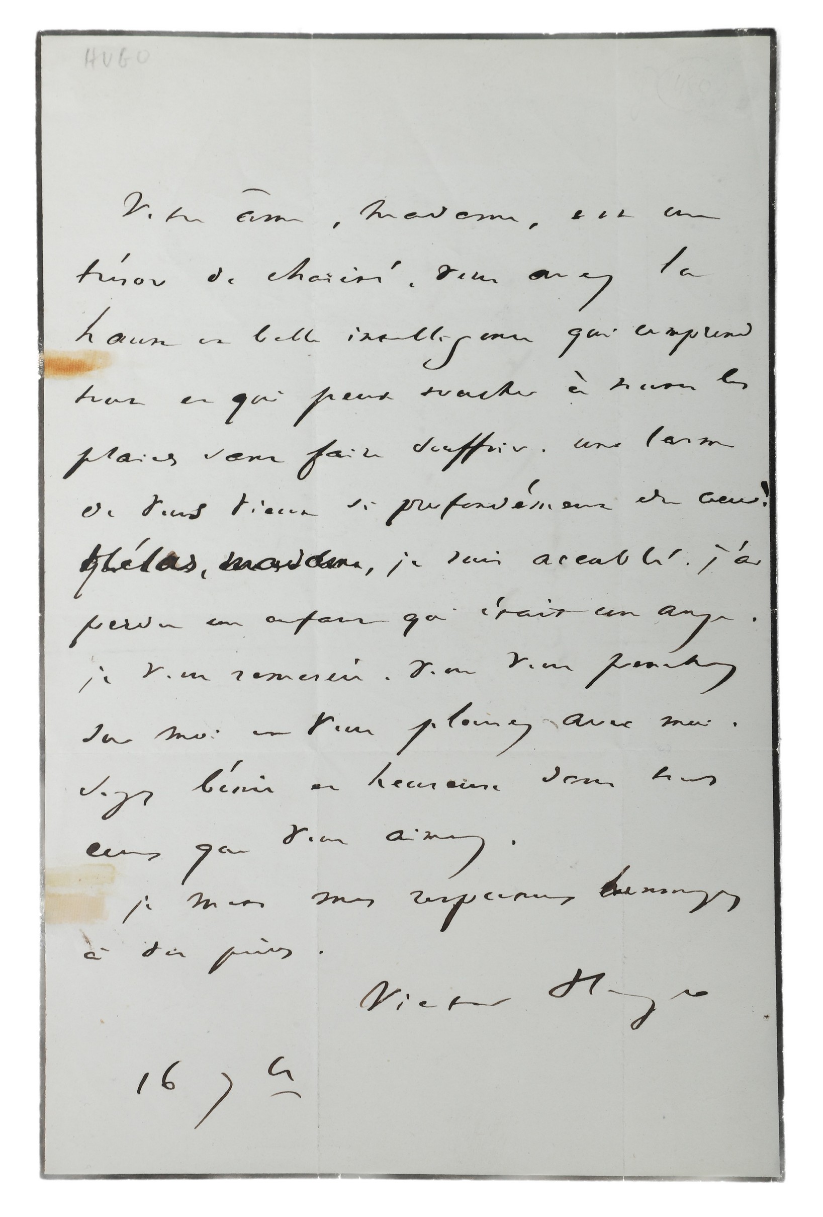A moving autograph letter signed by
