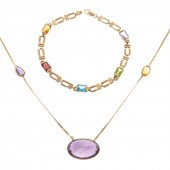 A MULTI-GEMSTONE NECKLACE & BR