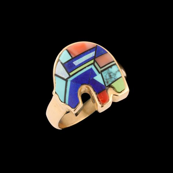 A MULTI-STONE BEAR MOTIF 14K YELLOW