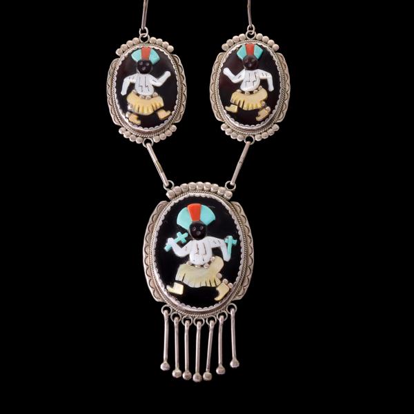 A MULTI STONE ZUNI OVERLAY NECKLACE