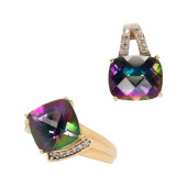 A MYSTIC TOPAZ, DIAMOND AND 14