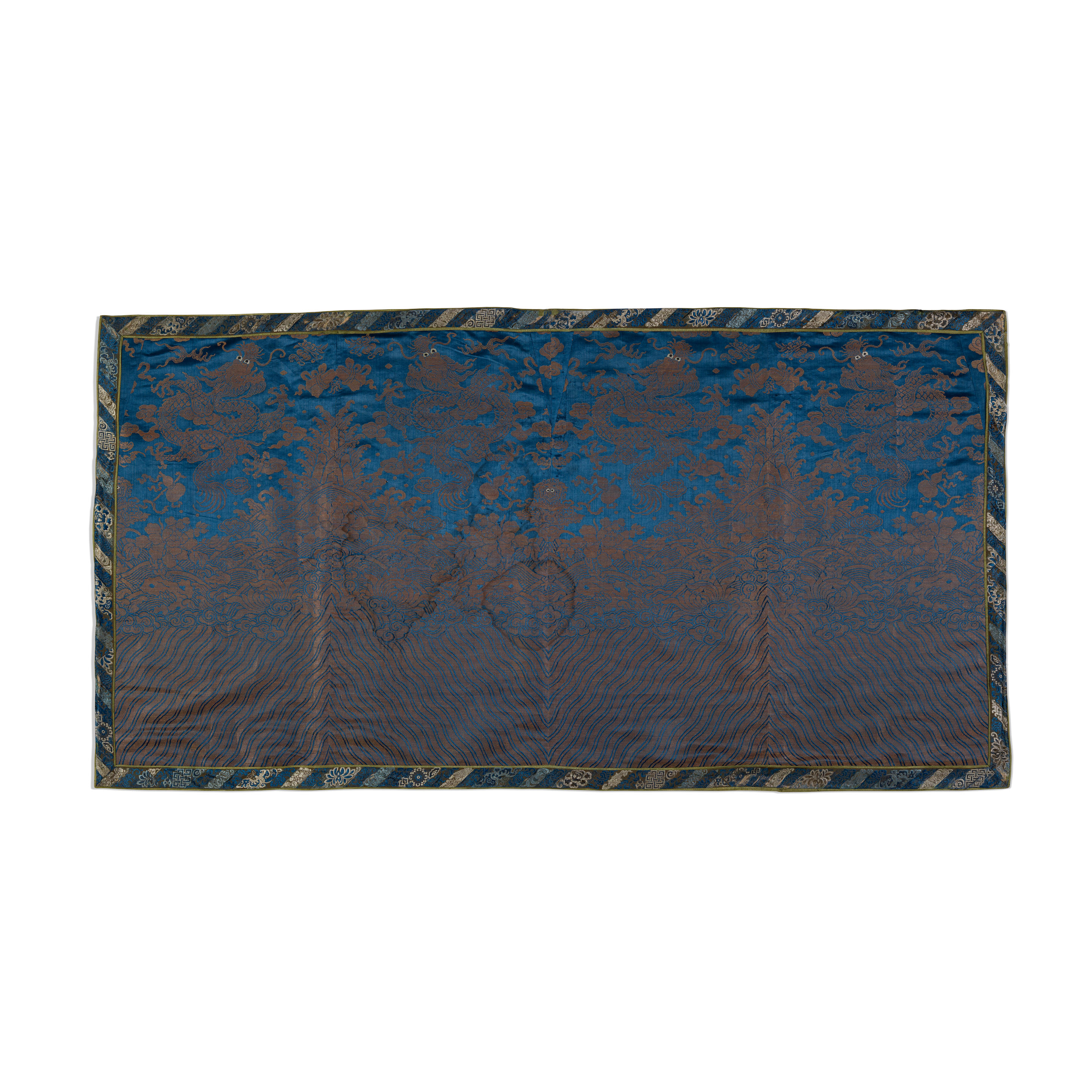 A NAVY-GROUND SILK BROCADE 'DRAGON'