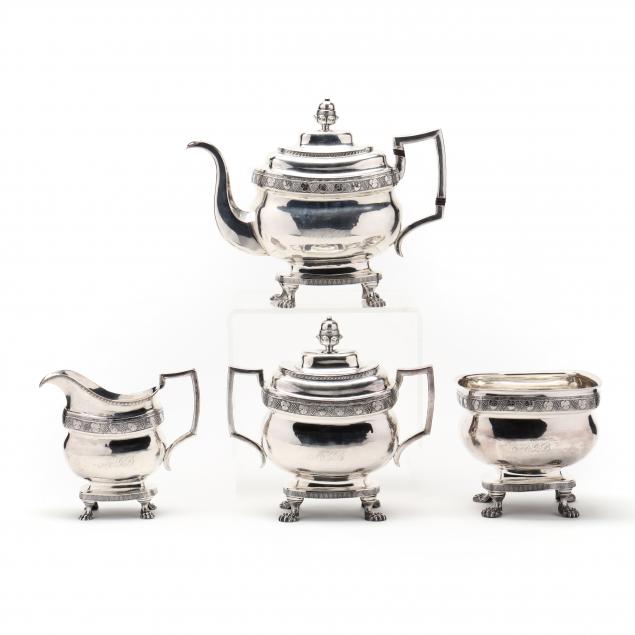 A NEW YORK COIN SILVER TEA SERVICE,