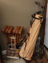 A NICE VINTAGE CROQUET SET, PL