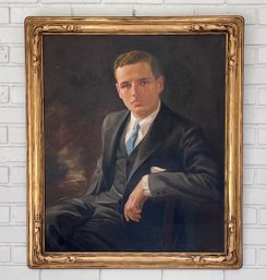 A oil on canvas portrait of a young