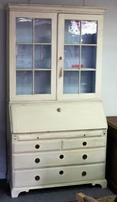 A painted bureau bookcase, the