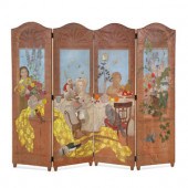 A Painted Canvas Four-Panel Fl