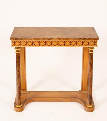 A painted console table, the marble