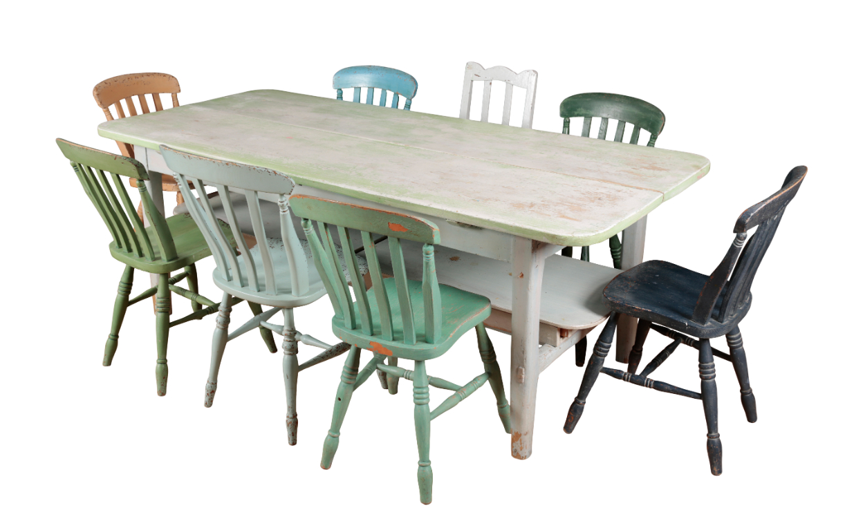 A PAINTED DINING TABLE with a low