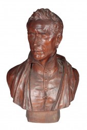 A PAINTED PLASTER BUST OF A GE