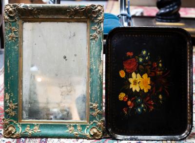 A painted rectangular mirror,