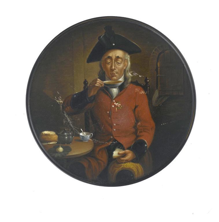 A PAINTED SNUFF BOX COVER, PROBABLY
