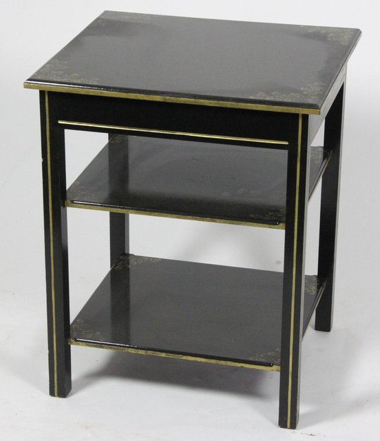 A painted three-tier lamp table the