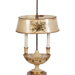 A Painted Tole Two-Light Lamp