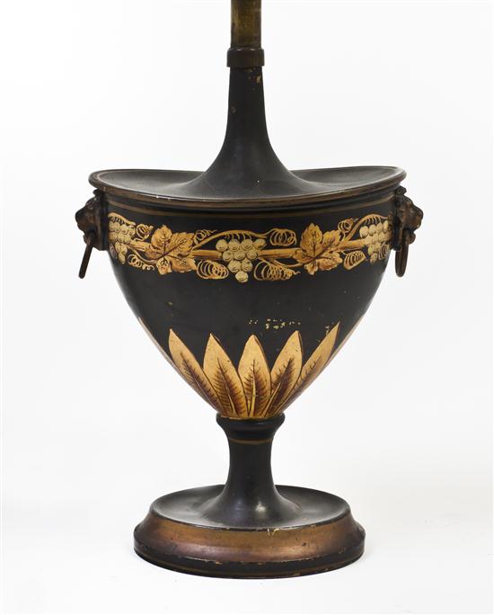 A Painted Tole Urn having gilt