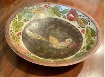 A painted wood bowl with bird and