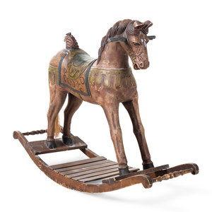 A Painted Wood Rocking Horse Late