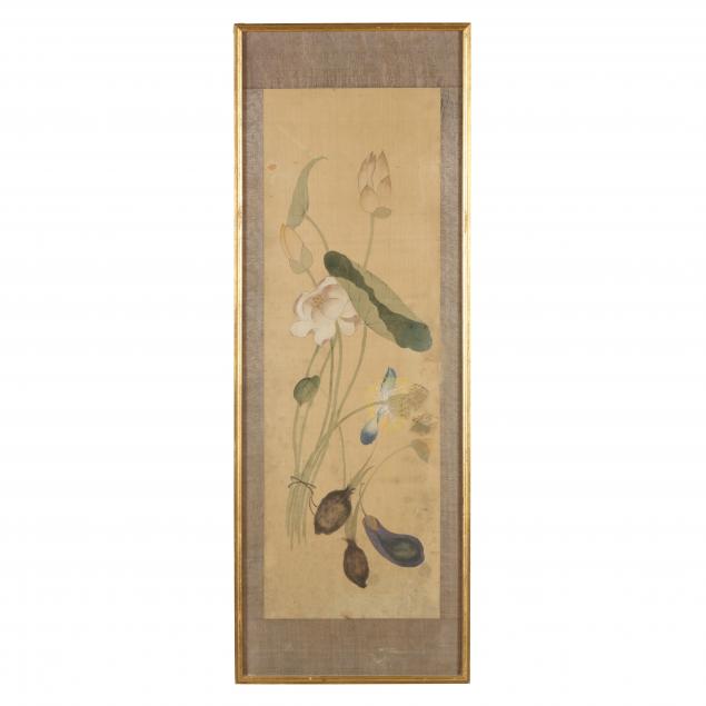 A PAINTING OF LOTUS FLOWERS AND