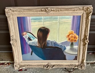 A painting on canvas of a a woman