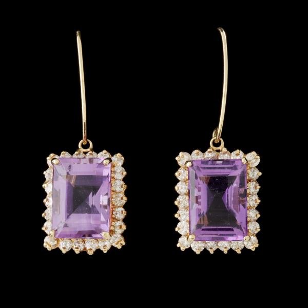 A PAIR AMETHYST AND DIAMOND 14K