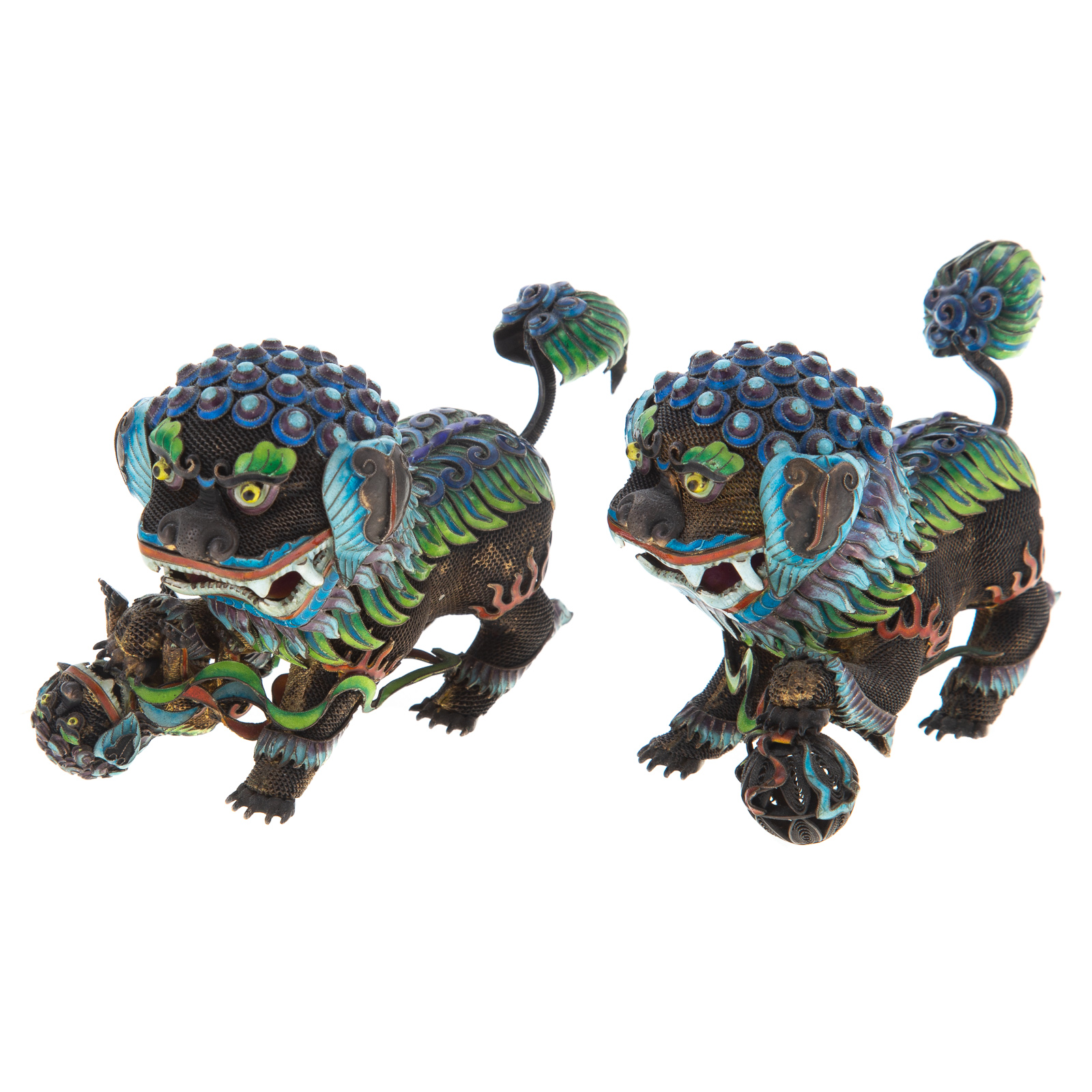 A PAIR CHINESE BRONZE & ENAMEL