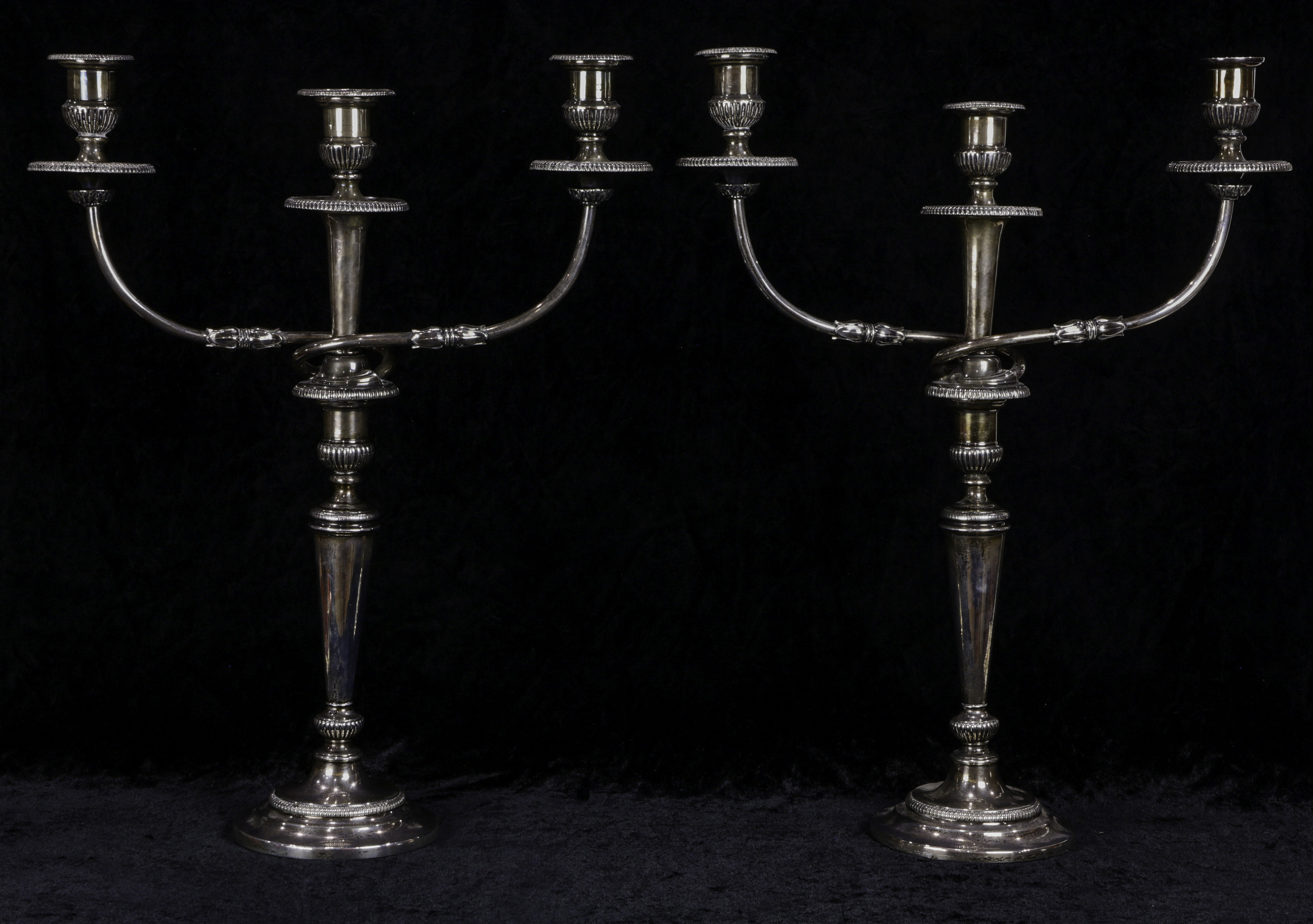 A PAIR ENGLISH STERLING THREE LIGHT