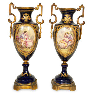 A Pair Gilt  Metal Mounted Sèvres