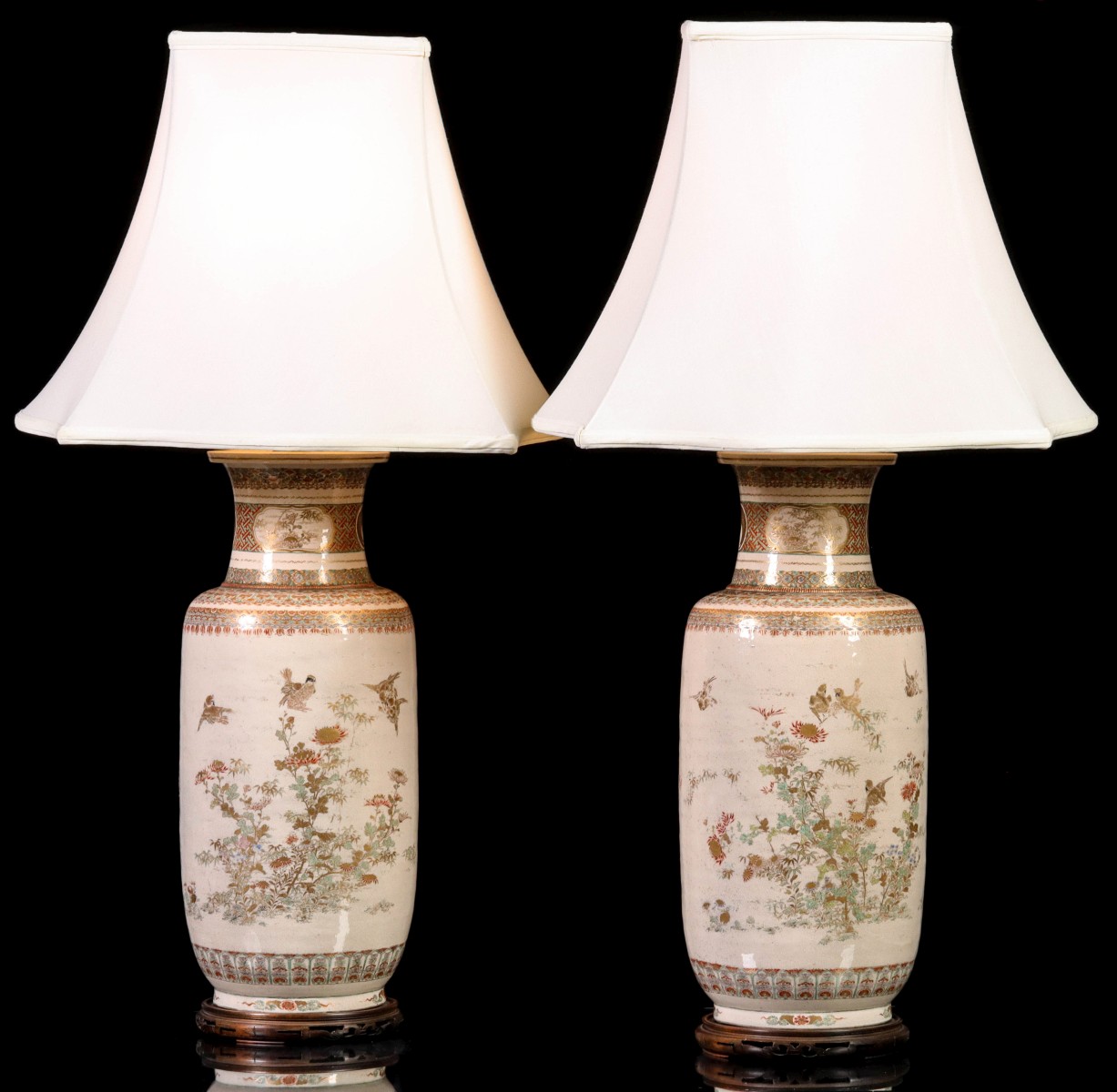 A PAIR LARGE MEIJI SATSUMA VASES