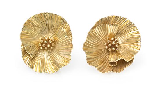 *A Pair of 14 Karat Yellow Gold