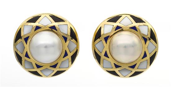 A Pair of 14 Karat Yellow Gold Mabe