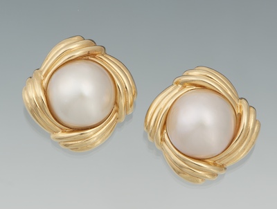 A Pair of 14k Gold and Mabe Pearl