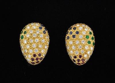 A Pair of 14k Gold, Diamond and