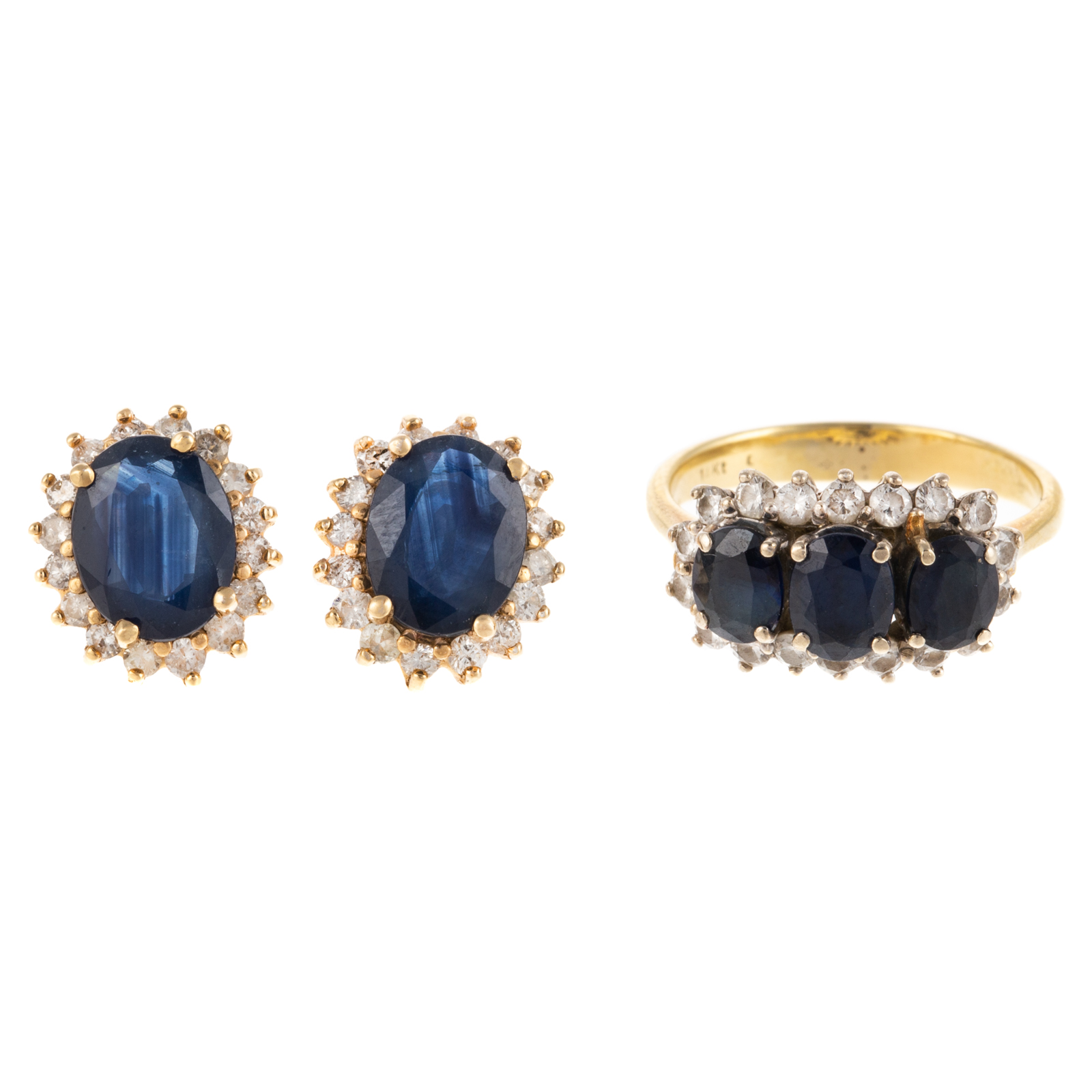 A PAIR OF 14K SAPPHIRE & DIAMOND