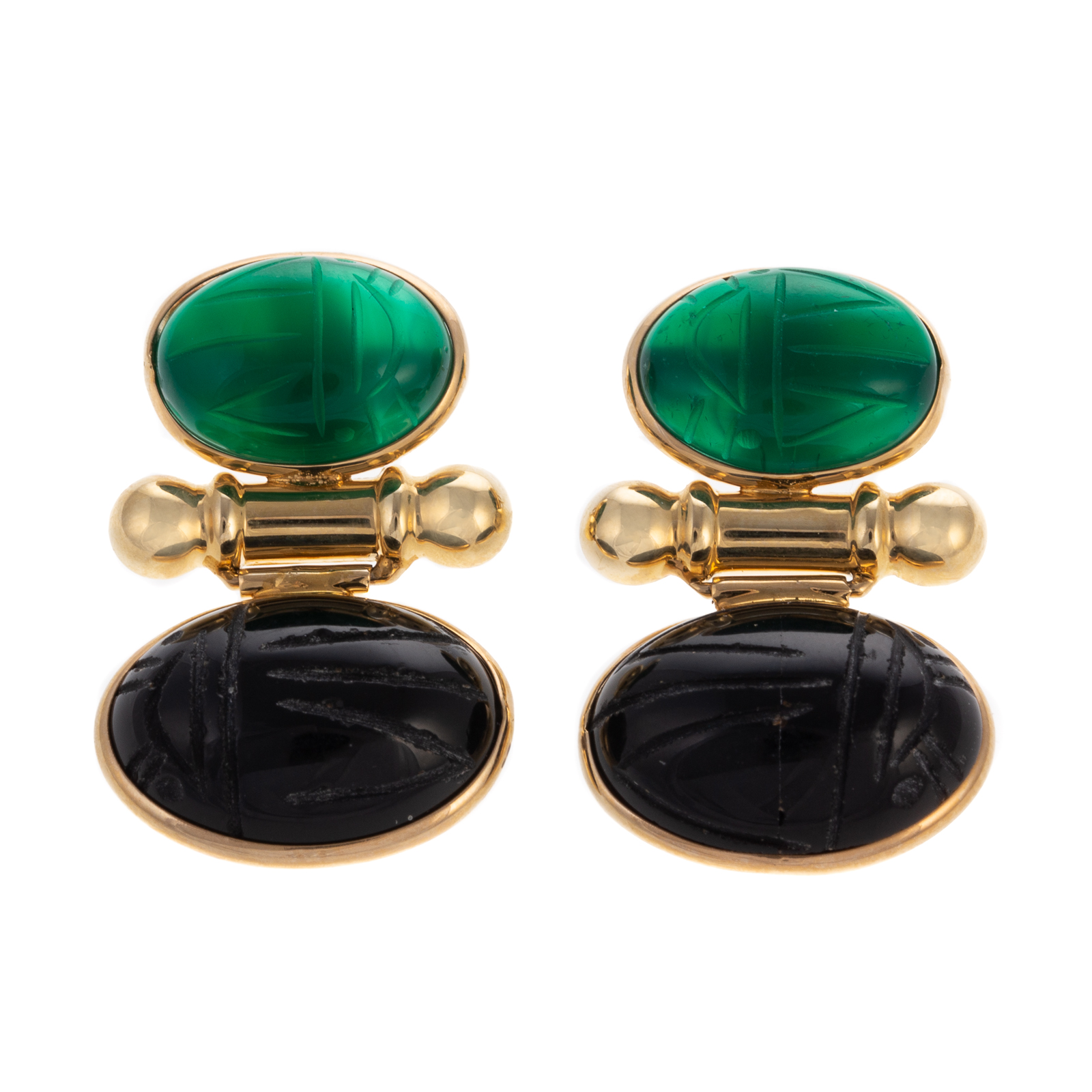 A PAIR OF 14K SCARAB EARRINGS IN