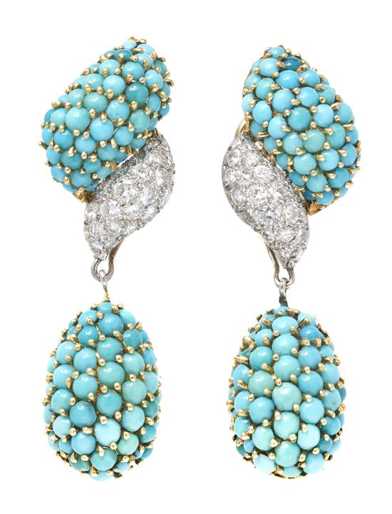 A Pair of 18 Karat Gold Turquoise